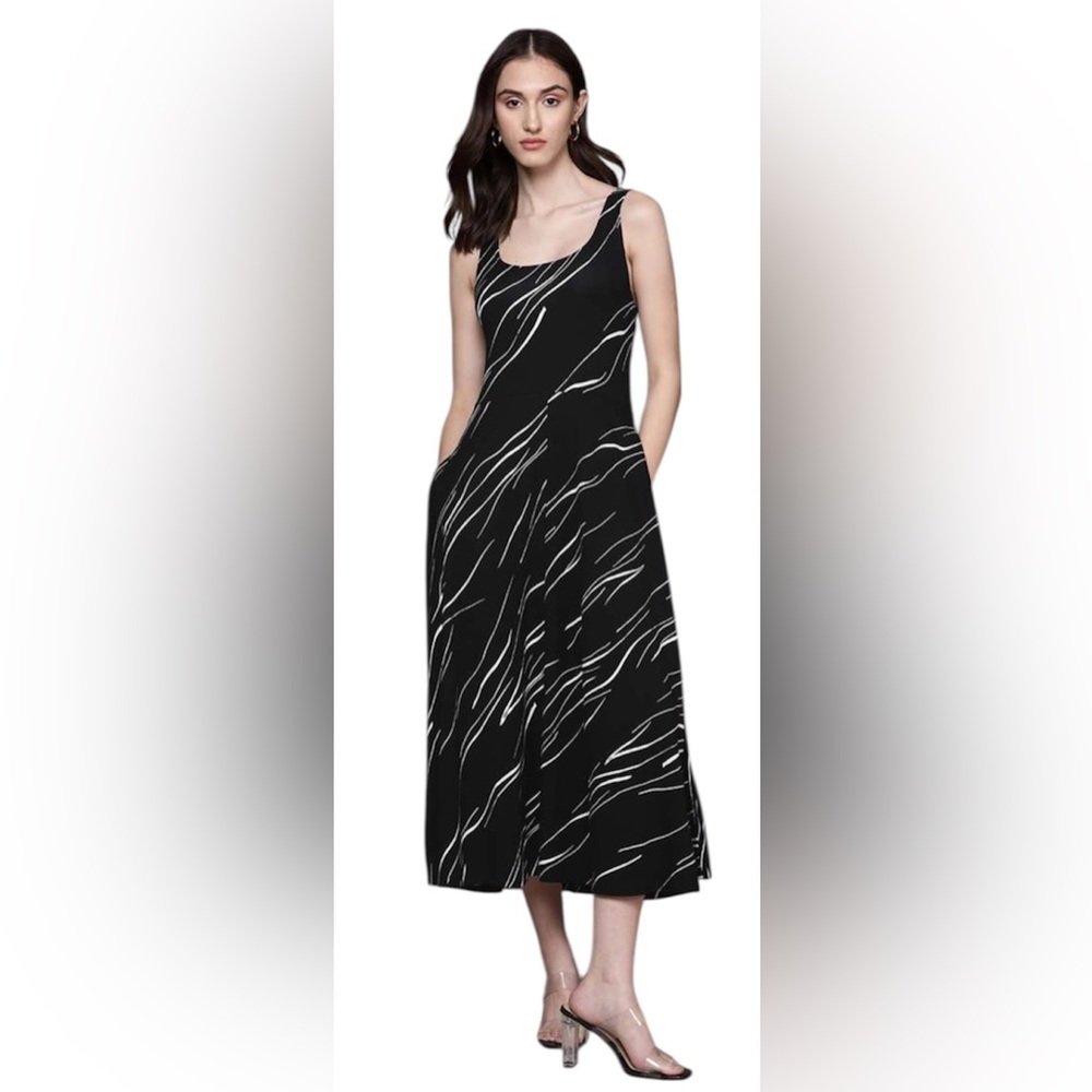 Alfani Black and White Asymmetrical Midi Dress NWOT 💕